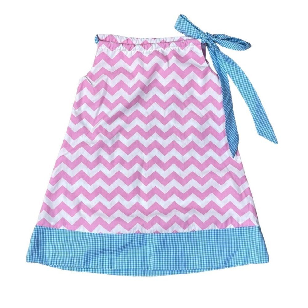 Monday's Child Girl's Dress Chevron Pink Blue Gingham Bow Size 3T